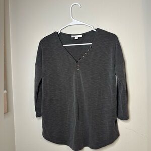 J Jill Sandwashed 3/4 sleeve Women's Gray V-Neck Top XS Petite